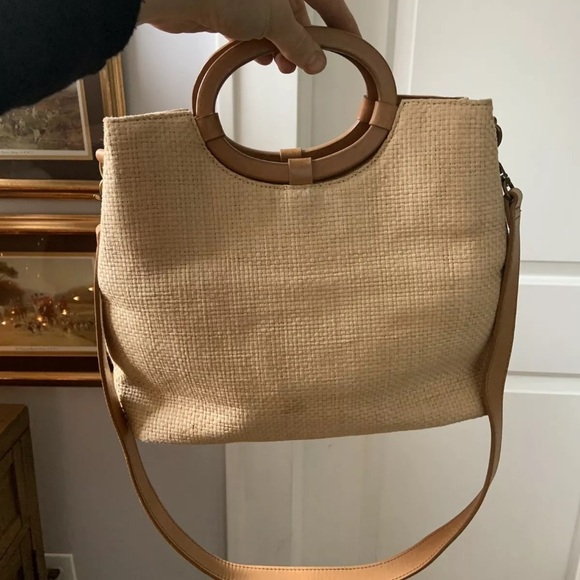 Fossil raffia/ woven wooden handled crossbody bag - Picture 2 of 5